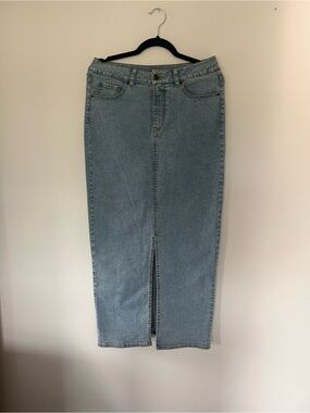 House of Holland Light Blue Denim Maxi Skirt with Front Vent